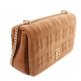 BURBERRY LOLA QUILTED VELVET CROSSBODYS TAN