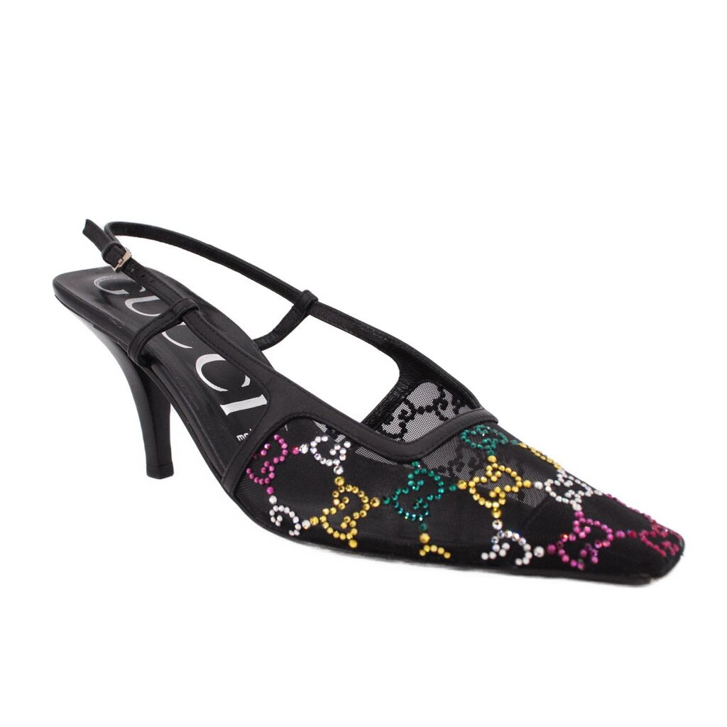 GUCCI ブラック ストラップミュール GUCCI GG CRYSTAL HEELS BLACK 37.5 EU | 7.5 US – The Vault