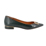 TORY BURCH GIGI CROC EMBOSSED FLATS GREEN 8 US