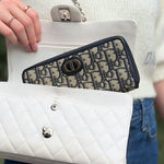 CHRISTIAN DIOR long zip wallet, navy trim with Dior Oblique monogram panel