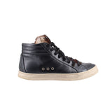 P448 LEATHER & FUR HIGH TOP SNEAKERS BLACK 7.5 US