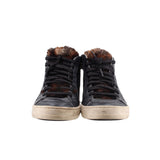 P448 LEATHER & FUR HIGH TOP SNEAKERS BLACK 7.5 US