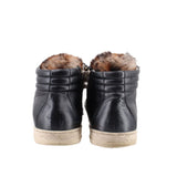 P448 LEATHER & FUR HIGH TOP SNEAKERS BLACK 7.5 US