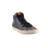 P448 LEATHER & FUR HIGH TOP SNEAKERS BLACK 7.5 US