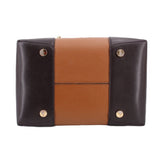 Colorblock medium crossbody bag, brown center with black side panels and gold snaps