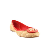 TORY BURCH REVA WOVEN RAFFIA FLATS TAN 9 US