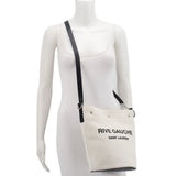 SAINT LAURENT RIVE GAUCHE CANVAS BUCKET CROSSBODYS WHITE