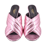 GUCCI SYLVIA METALLIC LEATHER HEEL SANDALS PINK 38 EU | 8 US