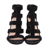 PRADA SUEDE BLOCK HEEL CAGE SANDALS BLACK 38.5 EU | 8.5 US