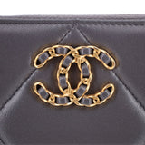 CHANEL LAMBSKIN QUILTED CHANEL 19 ZIPPED COIN WALLETS GRAY