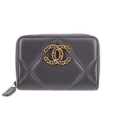 CHANEL LAMBSKIN QUILTED CHANEL 19 ZIPPED COIN WALLETS GRAY