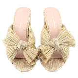 LOEFFLER RANDALL PENNY PLEATED BOW HEELS GOLD 8 US