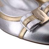 FERRAGAMO VARA TWO TONE METALLIC HEELS SILVER 7 US