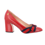 GUCCI WEB BOW LEATHER HEELS RED 37 EU | 7.5 US