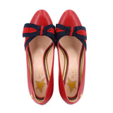GUCCI WEB BOW LEATHER HEELS RED 37 EU | 7.5 US