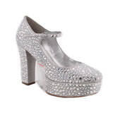 MICHAEL KORS RHINESTONE PLATFORM HEELS SILVER 6.5 US