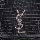 SAINT LAURENT SUNSET CROC SHOULDER BAGS BLACK MEDIUM