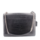 SAINT LAURENT SUNSET CROC SHOULDER BAGS BLACK MEDIUM