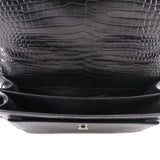 SAINT LAURENT SUNSET CROC SHOULDER BAGS BLACK MEDIUM