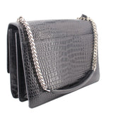 SAINT LAURENT SUNSET CROC SHOULDER BAGS BLACK MEDIUM