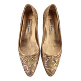 MANOLO BLAHNIK BROCADE FLATS GOLD 38 EU | 8 US