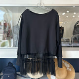 ANTHROPOLOGIE LONG SLEEVE MESH LAYERED RUFFLE TOPS BLACK XS