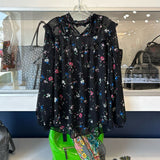 MAJE PRINT LONG SLEEVE RUFFLE BLOUSE TOPS BLACK S