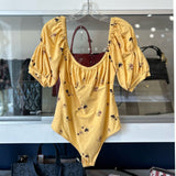 FREE PEOPLE BUTTERCUP COMBO BODYSUIT TOPS YELLOW M