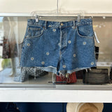 REFORMATION CHARLIE HIGH RISE DARIA EMBROIDERY SHORTS BLUE L | 31