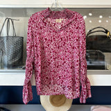 RUNGOLEE LONG SLEEVE SILK FLORAL SMOCKED NECK TOPS PINK S