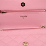 CHANEL CAVIAR WALLET ON A CHAIN CROSSBODYS PINK
