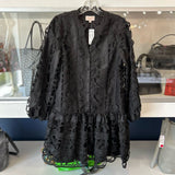 CIEBON LACE LONG SLEEVE BUTTON UP DRESSES BLACK XS