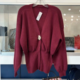 COMMENSE GOLDEN BUTTON PLAIN CARDIGAN SWEATERS BURGUNDY XL