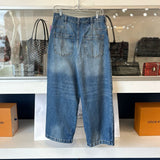 FREE PEOPLE TWIN FLAME MID RISE CROPPED WIDE BARREL LEG DENIM BLUE S | 26