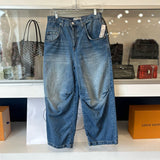 FREE PEOPLE TWIN FLAME MID RISE CROPPED WIDE BARREL LEG DENIM BLUE S | 26