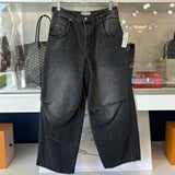 FREE PEOPLE TWIN FLAME MID RISE CROPPED WIDE BARREL LEG DENIM BLACK S | 26