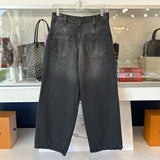 FREE PEOPLE TWIN FLAME MID RISE CROPPED WIDE BARREL LEG DENIM BLACK S | 26