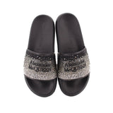 ALEXANDER MCQUEEN CRYSTAL LOGO POOL SANDALS BLACK 38 EU | 8 US