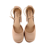 BADGLEY MISCHKA PLATFORM ANKLE STRAP HEELS NUDE 8.5 US