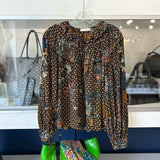 ULLA JOHNSON PRINT LONG SLEEVE FRONT TIE TOPS BLACK S | 6