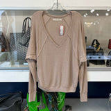 FREE PEOPLE SANTA CLARA THERMAL V-NECK WAFFLE TOPS BEIGE XS/S