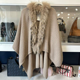 LINDA RICHARDS RACCOON TRIM SWEATERS TAN O/S