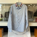 GUCCI MEN'S DUKE SNAKE EMBROIDERED BUTTON DOWN TOPS BLUE M
