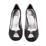 STUART WEITZMAN SATIN PEEP TOE RHINESTONE HEELS BLACK 8.5 US