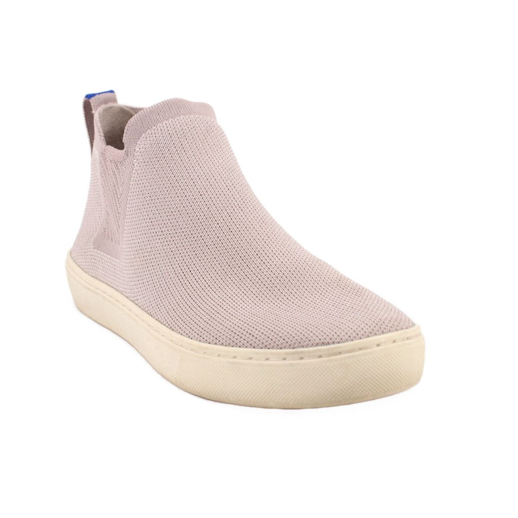 Chelsea ankle booties in light gray knit with elastic gore and beige rubber sole