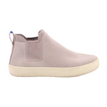 Chelsea ankle booties with side elastic gore and light gray knit upper, beige sole