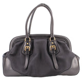 PRADA CANAPA FRAME HANDLE BAG BLACK JACQUARD