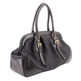PRADA CANAPA FRAME HANDLE BAG BLACK JACQUARD