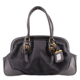 PRADA CANAPA FRAME HANDLE BAG BLACK JACQUARD