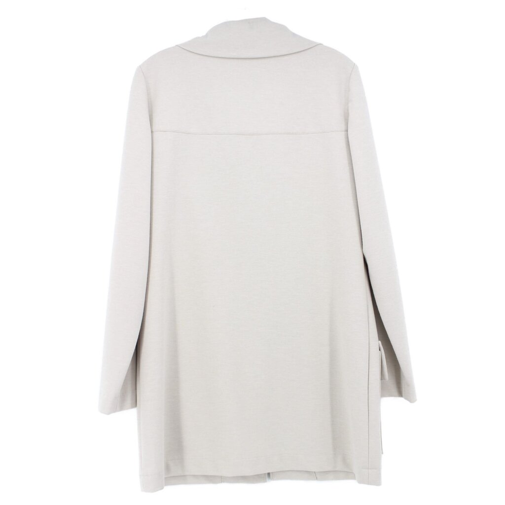 Taupe zip jacket back view with stand collar and long sleeves